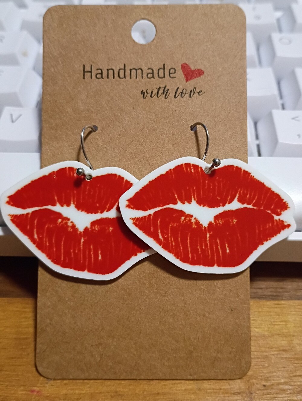 Lipstick Red Kiss Lips Print Fashion Earrings